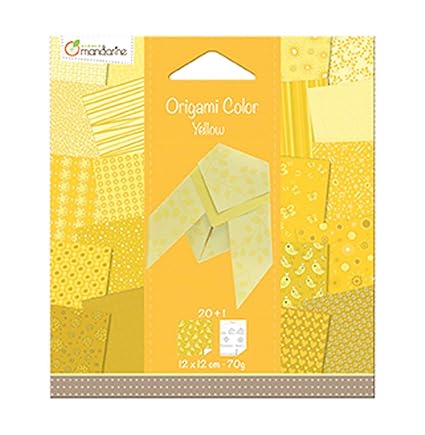 Avenue Mandarine 42680o Origami Color Papier Quadratisch 12 X 12 Cm Mit Faltanleitung 20 Verschiedenen Blätter Gelb