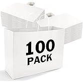 XPCARE 100Pcs 16x6x12 Inches Large Paper Bags with Handles Kraft Paper Bag Gift Bags with Handles Shopping White Paper Bag for Business Merchandise Wedding Party Favors