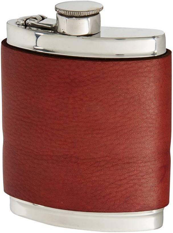 Wentworth Pewter- Red Velvet Leather Pewter Kidney Flask,Hip Flask, Spirit Flask, 6oz capacity, with captive top