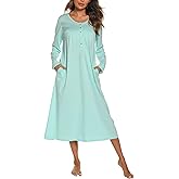 YOZLY Nightgowns for Women Soft Cotton Long Sleeve Night Gwon with Pockets