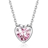Silvora Silver Birthstone Necklaces for Women,925 Sterling Sparkling 12 Months Round/Heart Birthstone Necklace for Girls Mothers Day Gifts