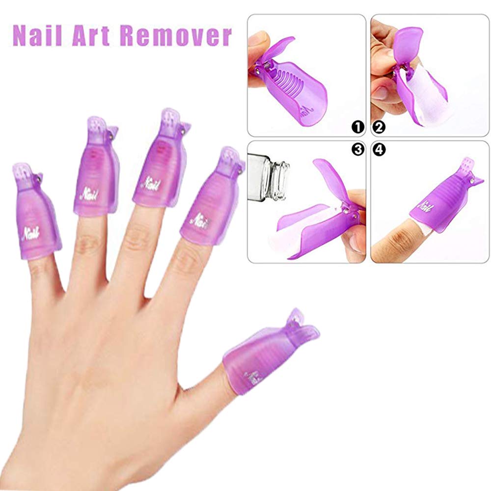 Nail Polish Remover Tools Kit - 500 Pcs Polish Remover Cotton Pads, 10 Pcs Purple Polish Remover Clips Caps, 1pc Nail Polish Remover Bottle, 1pc Cuticle Pusher, 1pc Nail Brush, 100/180 Grit Nail File and Rectangular Nail Buffer Block Tools : Beauty