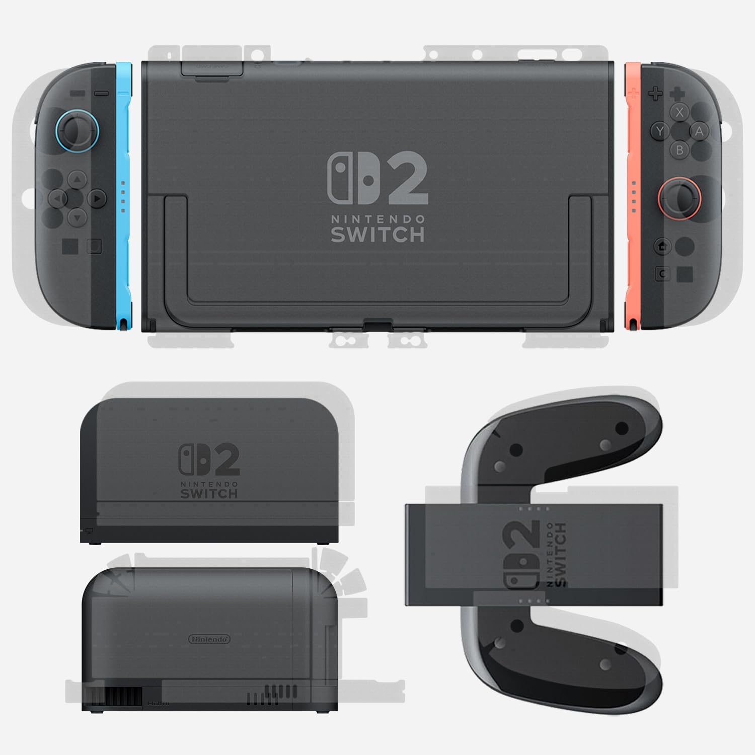 Photo 1 of skoko Nintendo Switch 2 2025 Transparent Matte Skin Protector Back Shell + Joy-Con 2 + Dock Front & Back, Transparent 