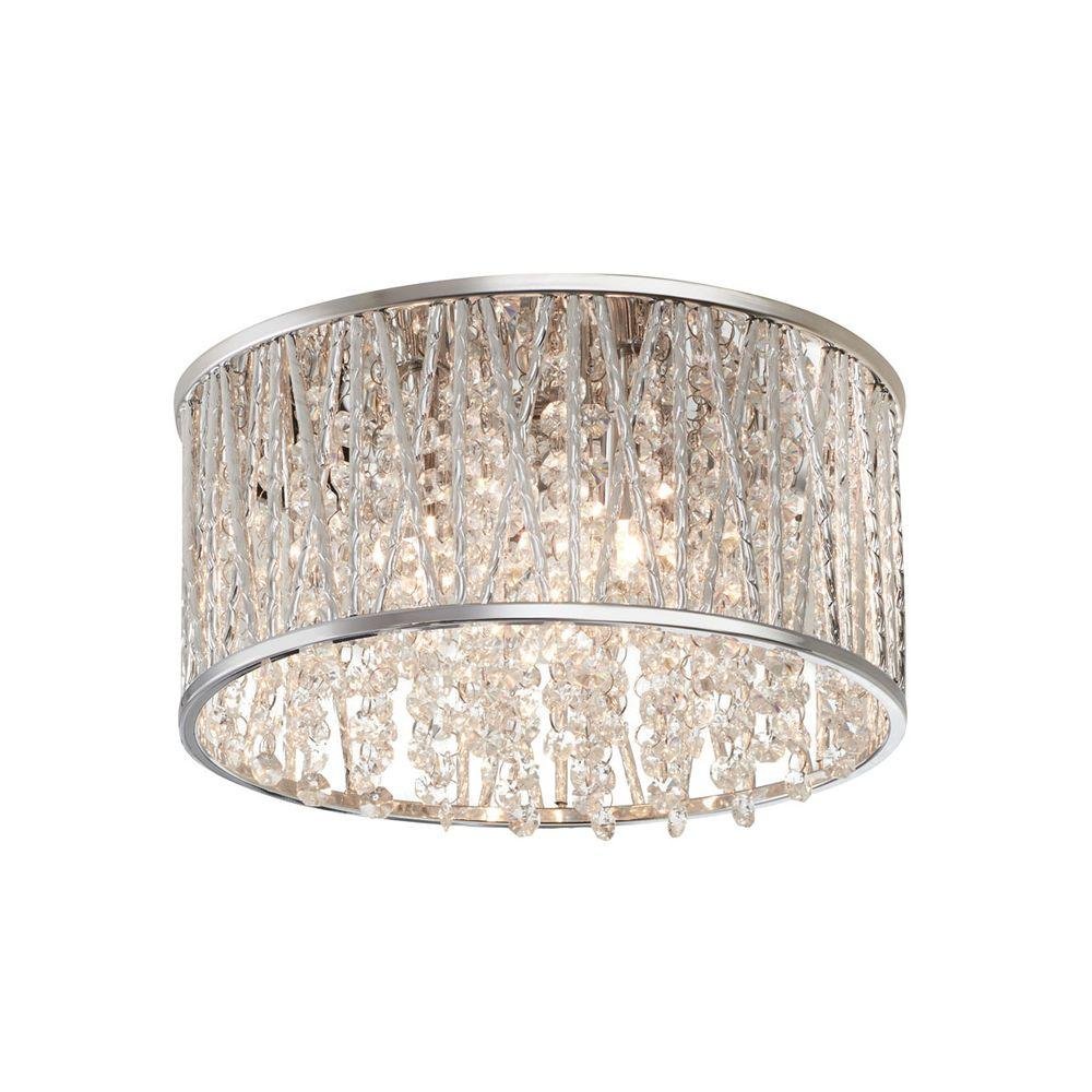 3-Light Polished Chrome and Crystal Flushmount