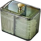 WIWIUXY Qtips Holder Bathroom Container,3-Section Cotton Ball/Swabs Dispenser,3 Grids Apothecary Jar Organizer, Cosmetics Storage for Vanity