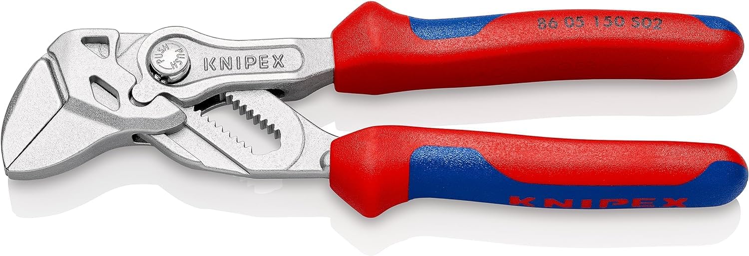 KNIPEX Pliers Wrench with Roughened Jaws Chrome-Plated with Multi-Component Handles 150 mm, 86 05 150 S02