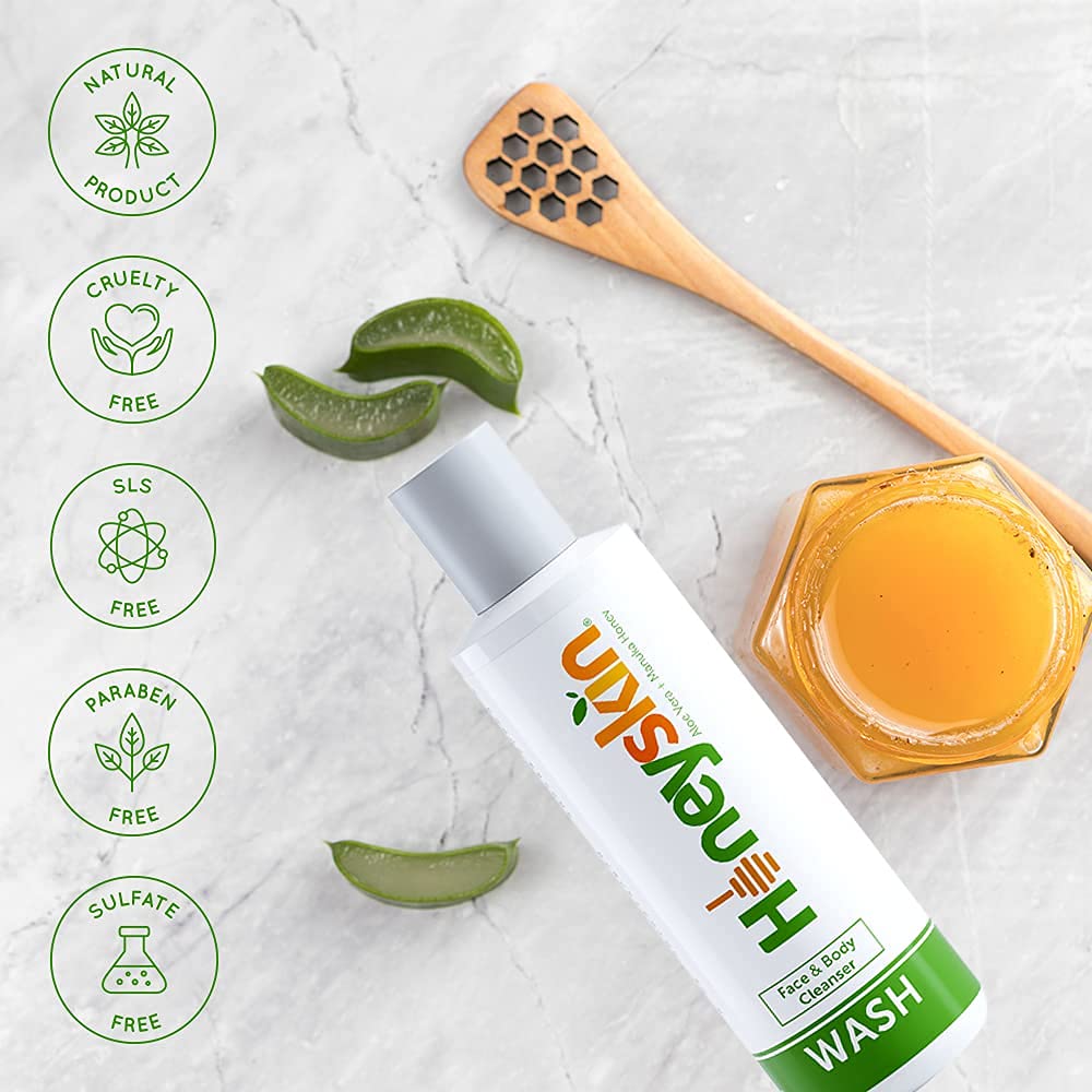 Face and Body Wash with Manuka Honey, Coconut Oil and Aloe Vera - Nourishing Deep Skin Moisturizer - Hydrating Facial Cleanser for Dry and Sensitive Skin - Gentle Exfoliating Wash - Sulfate Free (4oz): Beauty