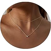 VIROMY Dainty Gold Necklace for Women 14K Gold Plated Layered Satellite Necklaces Trible Layering Paper Clip Chain Link Necklace Everyday Jewelry