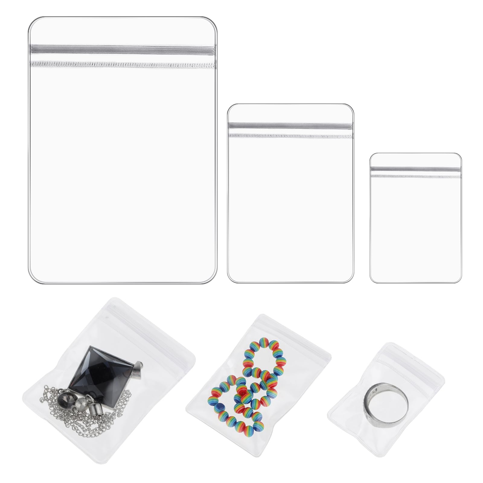 WLLHYF 60 Pcs Jewelry PVC Plastic Zipper Bag Clear Storage Pouch Transparent Lock Small Organizer