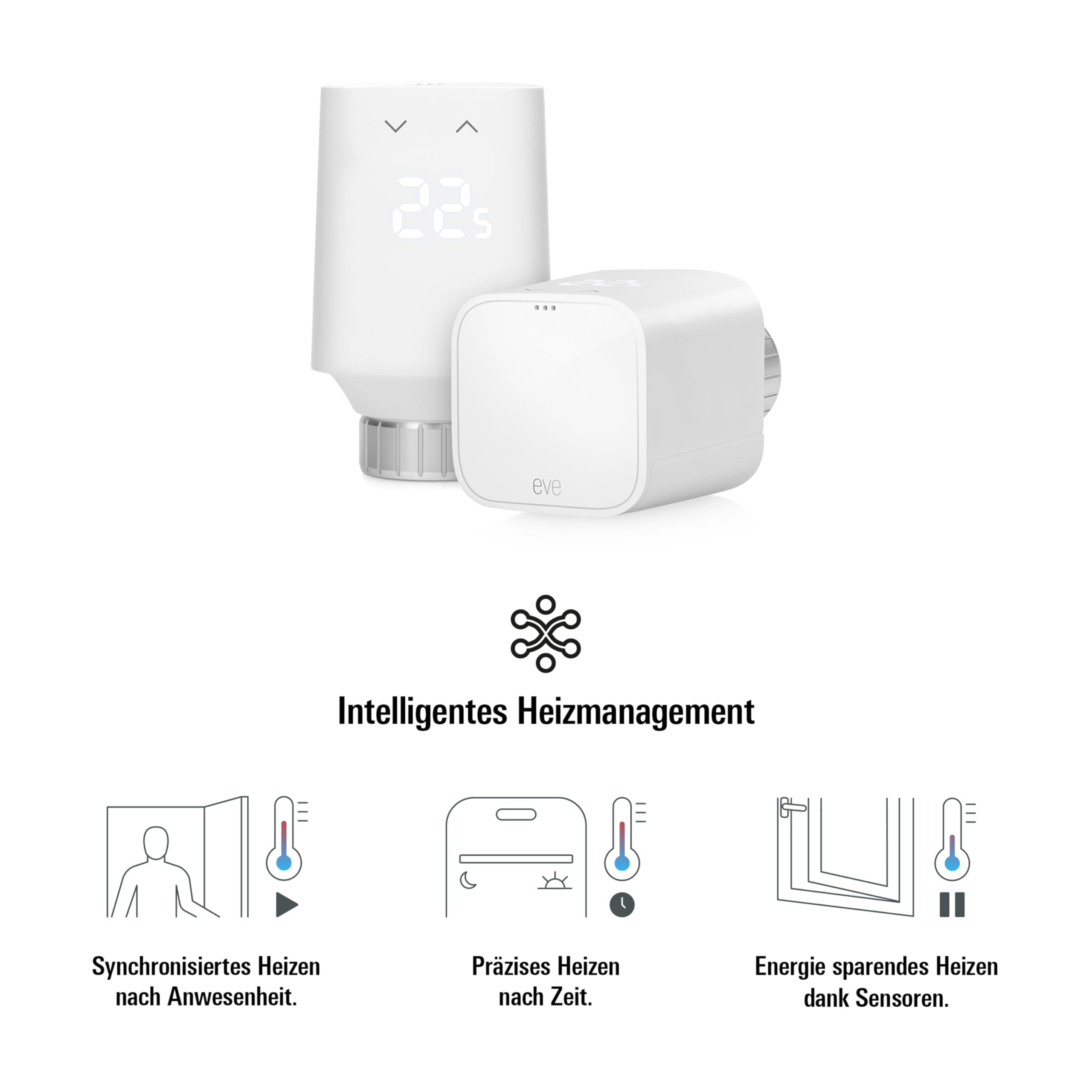 Eve Thermo (Matter, 5. Gen.): Smartes Heizkörperthermostat, Heizkosten sparen, funktioniert mit Alexa, Apple Home, Samsung SmartThings, Google Home, benötigt Thread Border Router 4