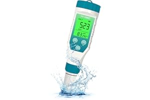 TERRONIX PH Meter for hydroponics & Spa Salt Tester – 5‑in‑1 pH, Salinity, TDS, EC & Temp Meter with 12.88 mS/cm Calibration – Saltwater Pool, Hot Tub & Aquarium Water Quality Monitor