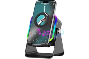 MILOUZ Wireless Induction Speaker 5-in-1 Bluetooth Speaker with Phone Stand,Stereo Sound, 3500mAh Rechargeable, 8 RGB Ambient Light, 360° Adjustable Holder for iPhone/Android/iPad,Gifts for Men Women (Black)