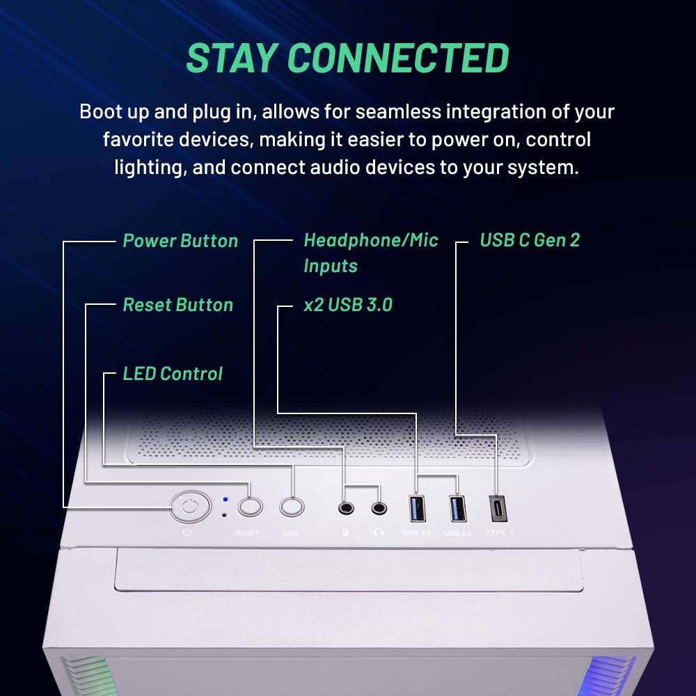 Skytech Gaming Shiva Gaming PC Desktop – Intel Core i5 12400F 2.5 GHz, NVIDIA RTX 4060, 1TB NVME SSD, 16GB DDR4 RAM 3200, 650W Gold PSU, 11AC Wi-Fi, Windows 11 Home 64-bit,White