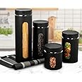 GADGETWIZ Glass Canister Set of 4 for Sugar, Matte Black Kitchen Counter Decor and Accessories
