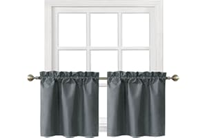 Home Queen Blackout Tier Curtains for Small Window, Short Room Darkening Kitchen Curtains, Cafe Drapes, 2 Panels, 30 W x 24 L Inch Each, Charcoal