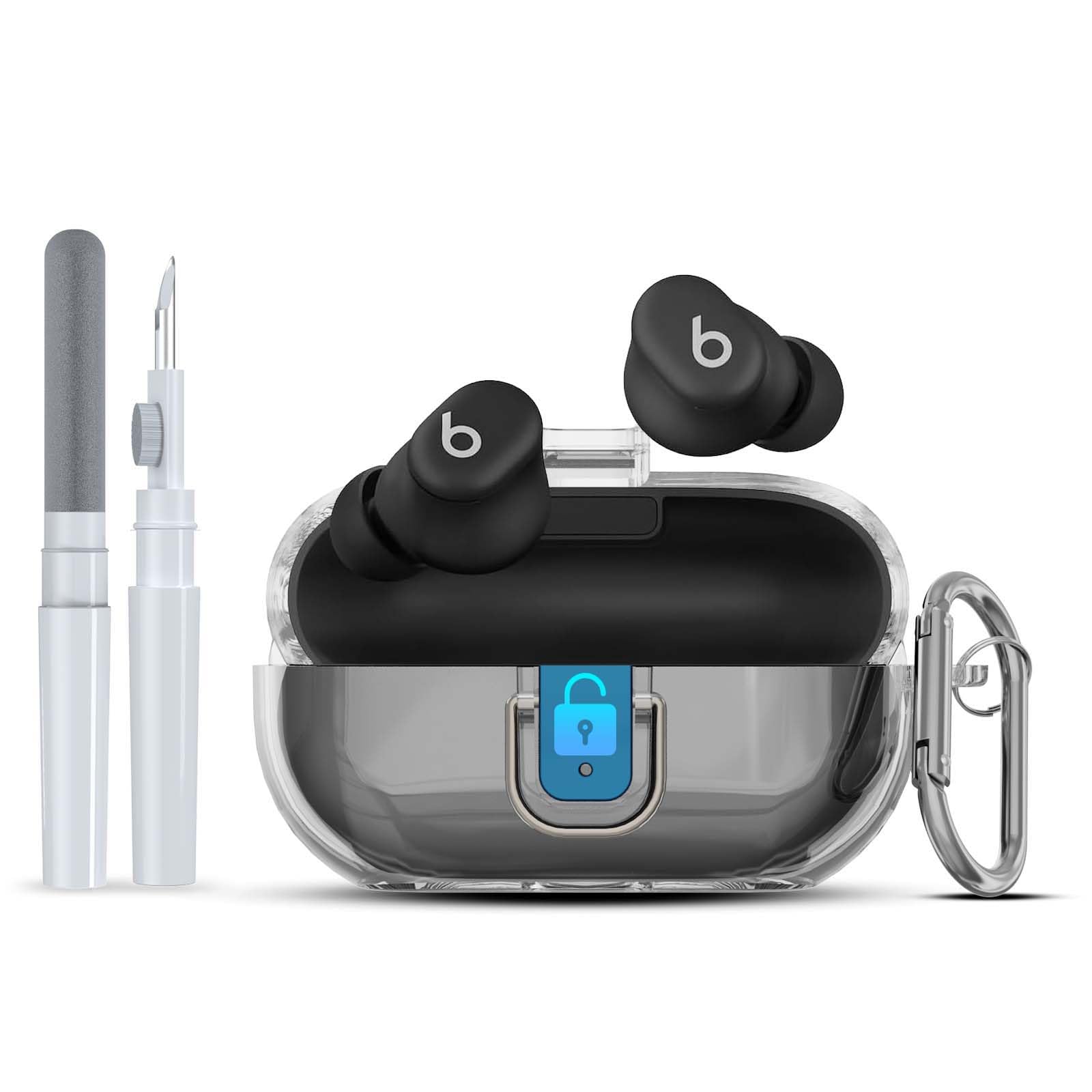 Photo 1 of [Upgrade Secure Lock] for Beats Solo Buds 2024 Case Cover with Cleaner Kit, AGENTNANO Clear TPU Shockproof Protective Cover Compatible with Beats Solo Buds Charging Case with Carabiner-Clear