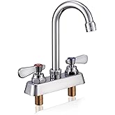 Phivan Utility Sink Faucet 4" Deck Mount Brass Commercial Faucet with 3-1/2" Gooseneck Spout, 2 Handles & Ceramic Valve, Leak-Resistant for Kitchen/Laundry Tub/Bar/RV/Restaurant/Industrial Use, 2 Hole