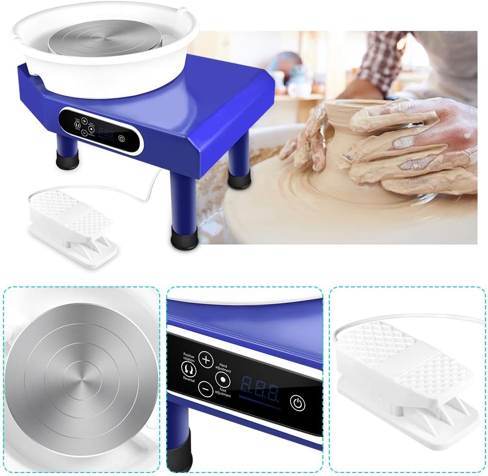 SEAAN Electric Pottery Wheel Machine 25CM Pottery Throwing Ceramic Machine LCD Touch Ceramic DIY Clay Tool for Ceramic Work Art Clay with 10 Pcs Clay Sculpting Tools, Foot Pedal, US Shipping