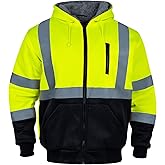FONIRRA Men‘s Hi Vis Hoodie Reflective ANSI Class 3 Wool Fleece Safety Sweatshirts High Visibility Zipper Jacket