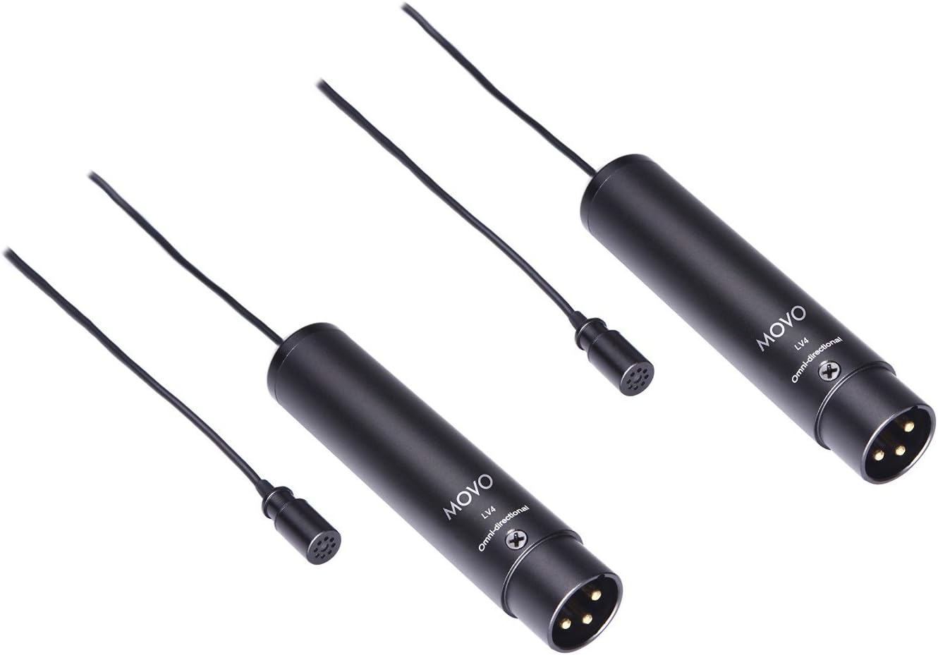 Movo LV4-O2 XLR Phantom Power Lavalier Omnidirctional Microphone, with Lapel Clips and Windscreens (2 Pack)