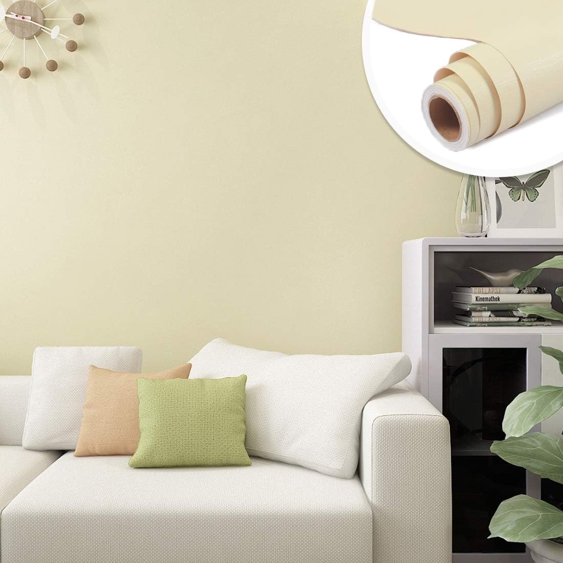 Amazon Yenhome 壁紙シート 無地 イエロー 30 X5ｍ カッティングシート 壁紙 ウォールシール はがせる リメイクシート のりつき Diy 壁紙 補修 賃貸適用 リフォームシール 防水 家具 壁 トイレ 織物調 壁紙