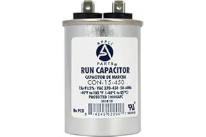 AP APPLI PARTS Appli Parts Run Capacitor for ac 15 Mfd uF (microfarads) 370 VAC or 450 VAC CBB65 Round Universal fit for hvac and other applications 3 in High 1-5/8 in Wide CON-15-450