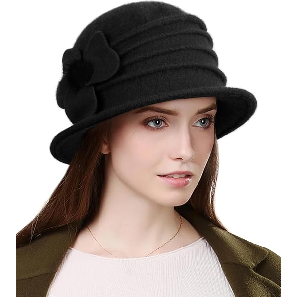 9342 Women Felt Bucket Hat Vintage Floral Wool Dress Winter Hats (bow-black) Women Felt Bucket Hat Vintage Floral Wool Dress Winter Hats  main image 2