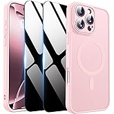 Deekeewe Magnetic Case for iPhone 16 Pro Max with Privacy Screen Protector & Camera Cover [Compatible with MagSafe],Soft Shockproof Phone Case Protective Bumper Cover for iPhone 16 ProMax,Pink