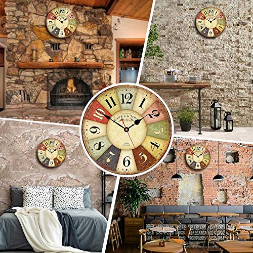 Thick Wood Wall Clock Farmhouse Decorative Clocks for Dinning Living Room,Antique Country Home Decor Clocks Silent Non Ticking,Battery Operated (12inch)