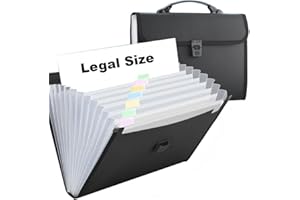 Extra Large Legal Size/Foolscap 12 Pockets Accordion File Organizer with Handle, TRANBO Portable Expanding File Folder, Expandable Plastic Document Organizer for Travel School Office - Black
