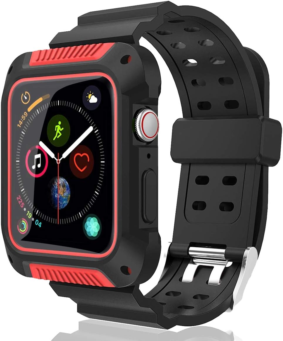 Oreclriy Compatible Apple Watch Band 44mm with Case, Upgraded Soft Silicone Sport Band Replacement iWatch Band Strap for Apple Watch Series 4/3/2/1 for Women and Men (Red)