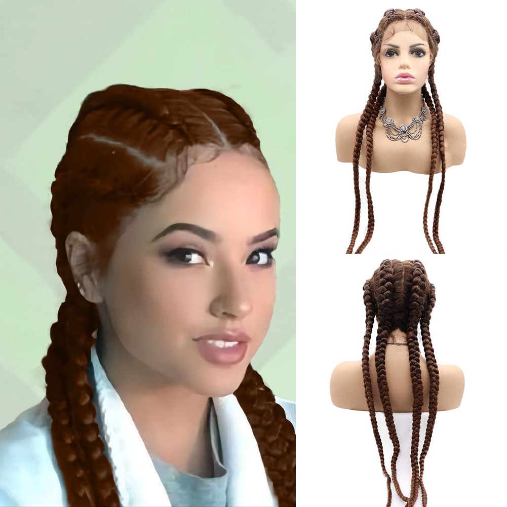 AFBeauty Brown Front Lace Braided Wig Heat Resistant Fiber Baby Hair Wigs 4 Twist Braids For Women With Themed Party Cosplay 30 Inches