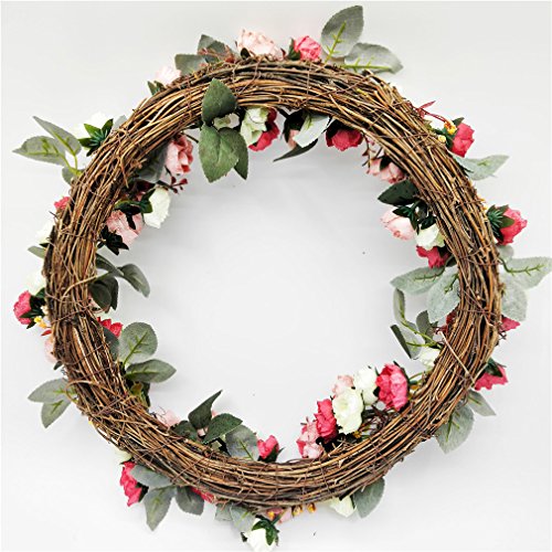 SIYWINA Door Wreath Handmade Emulation Rose Garland Summer Wreath Decor Flower Artificial Flower Decoration Door Spring Wreath
