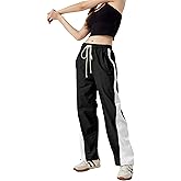 Shebote Womens Parachute Pants Color Block Wide Leg Baggy Trousers Y2K Elastic Waist Jogger Sweatpants Track Pants