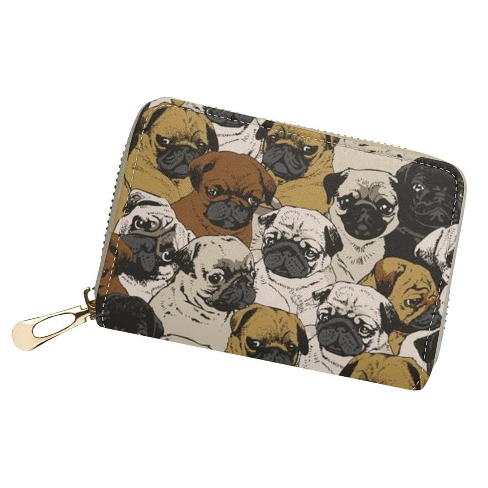 Poceacles Cartoon Pug Print Credit Card Holder Organizer Case Leather Small Wallet for Women Men, Travel Leather Zip Accordion Purse