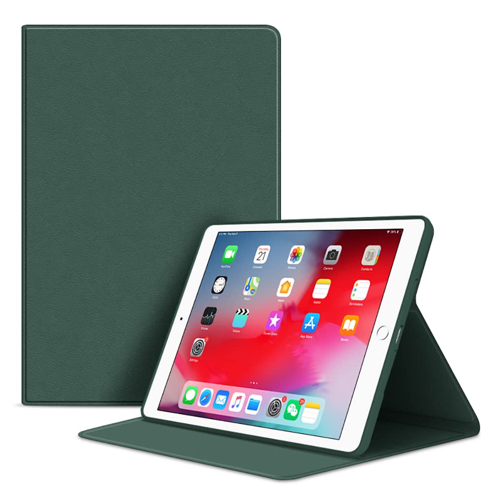 VAGHVEO Case for iPad 9th Generation 10.2 2021/2020/2019, iPad Air 10.5/Pro 10.5" Smart Cases with Flexible Soft TPU Protective Back Cover, PU Leather Shockproof Shell for iPad 8th/7th Gen, Dark Green
