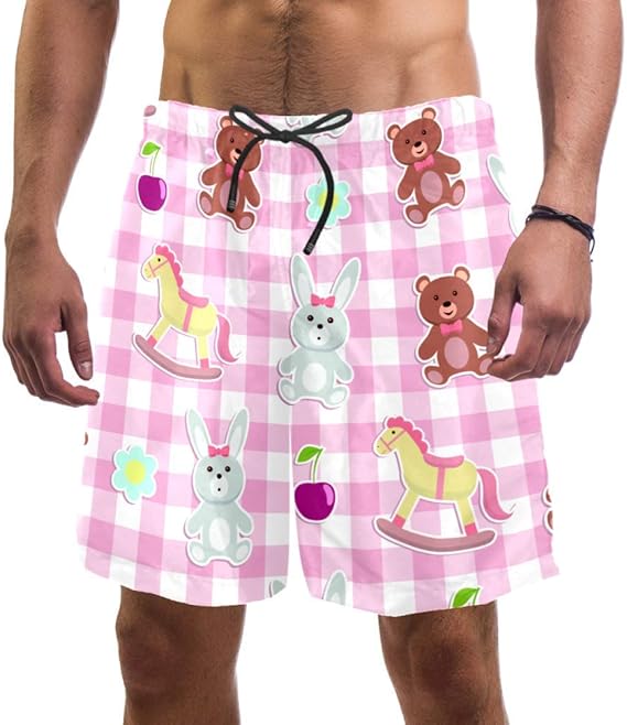 Badehose mit süßem Tierspielzeug, nahtlos, kariert, mit Netzfutter