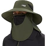 BASSDASH UPF 50+ Breathable Sun Hat with Removable Face Cover and Neck Flap Wide Brim Bucket Hat for Fishing Hiking Men Women
