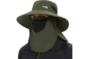 Bassdash UPF 50+ Breathable Sun Hat with Removable Face Cover and Neck Flap Wide Brim Bucket Hat for Fishing Hiking Men Women