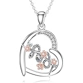LWXIE Diamond Heart and Snake Pendant Necklace for Women 925 Sterling Silver Lab Grown Diamond Jewelry Gifts for Snake Lovers 0.09 CTTW D Color VVS Clarity
