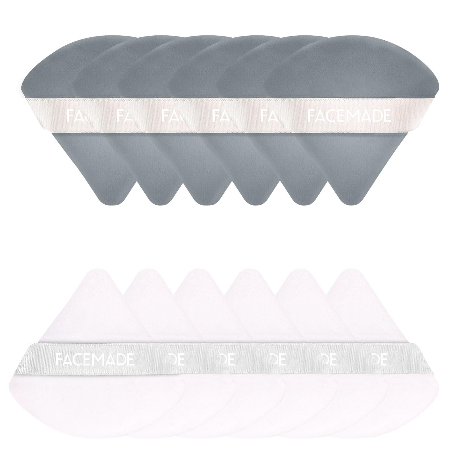 Photo 1 of FACEMADE 12 Pieces Face Powder Puff with a Travel Case, Soft Makeup Puff with a Container, Triangle Velour Makeup Sponge for Loose Powder Body Powder, Beauty Makeup Tools, White and Grey
