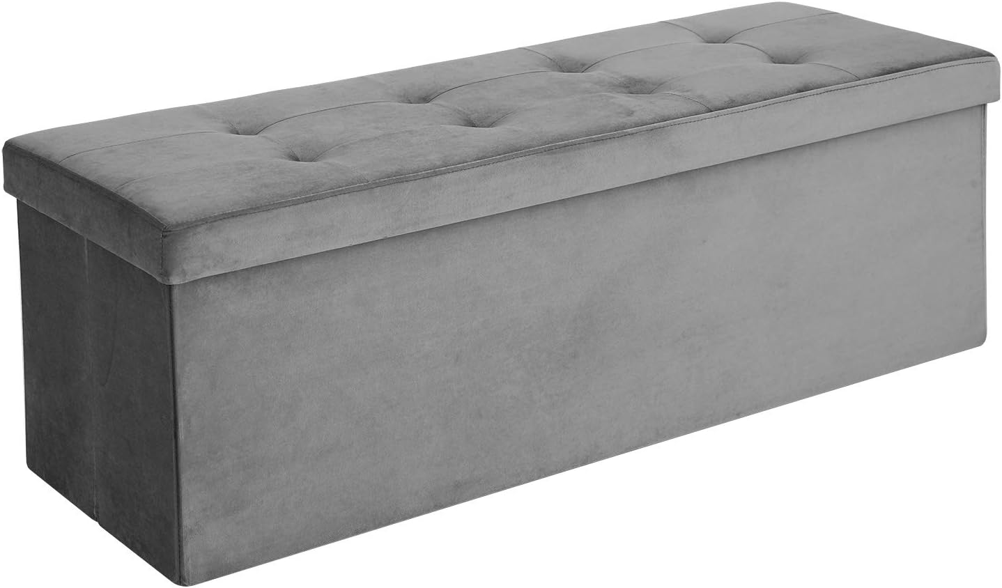 SONGMICS Folding Storage Ottoman Bench, Modern Rectangular Storage Chest Footstool, Upholstered Tufted Toy Chest, Velveteen, Gray ULSF73GY