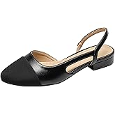 PTNOKA Women's Square Cap Toe Slingback Flats Two Toned Low Heel Pumps Comfortable Work Dress Shoes