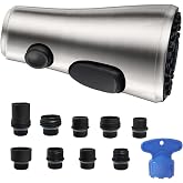 Pull Down Spray Head for Kitchen Faucet, 3 Modes with 9 Adapters, Faucet Head Replacement Compatible with Moen, American Standard, Kohler Faucets, Delta, Brushed Nickel
