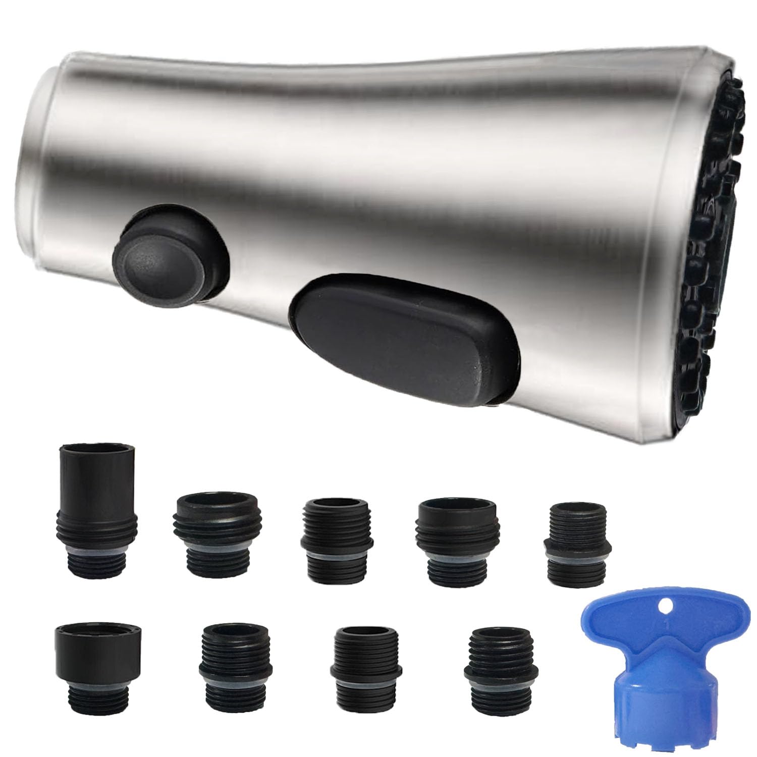 Photo 1 of Pull Down Spray Head for Kitchen Faucet, 3 Modes with 9 Adapters, Faucet Head Replacement Compatible with Moen, American Standard, Kohler Faucets, Delta, Brushed Nickel