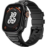 Sport Band for Apple Watch Ultra 3 2 Band 49mm 46mm 45mm 44mm, Men Tactics Rugged Silicone Rubber Waterproof Strap with Stainless Steel Metal for iWatch Series 11 10 9 8 7 6 5 4 SE 3 2 1