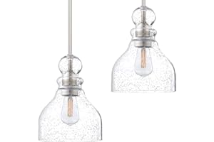 DOLAIMI HOUSE 2 Pack 1 Light Pendant Ceiling Light Kitchen Island 6.5" Hand Blown Seeded Glass Brushed Nickel Rod Finish Modern Industrial Farmhouse Lighting for Bedroom Sink Restaurant bar Corridor