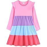 Bumeex Girl's Dresses Cotton Ruffle Sleeve Tiered Swing A-Line Cute Midi Casual Sundress