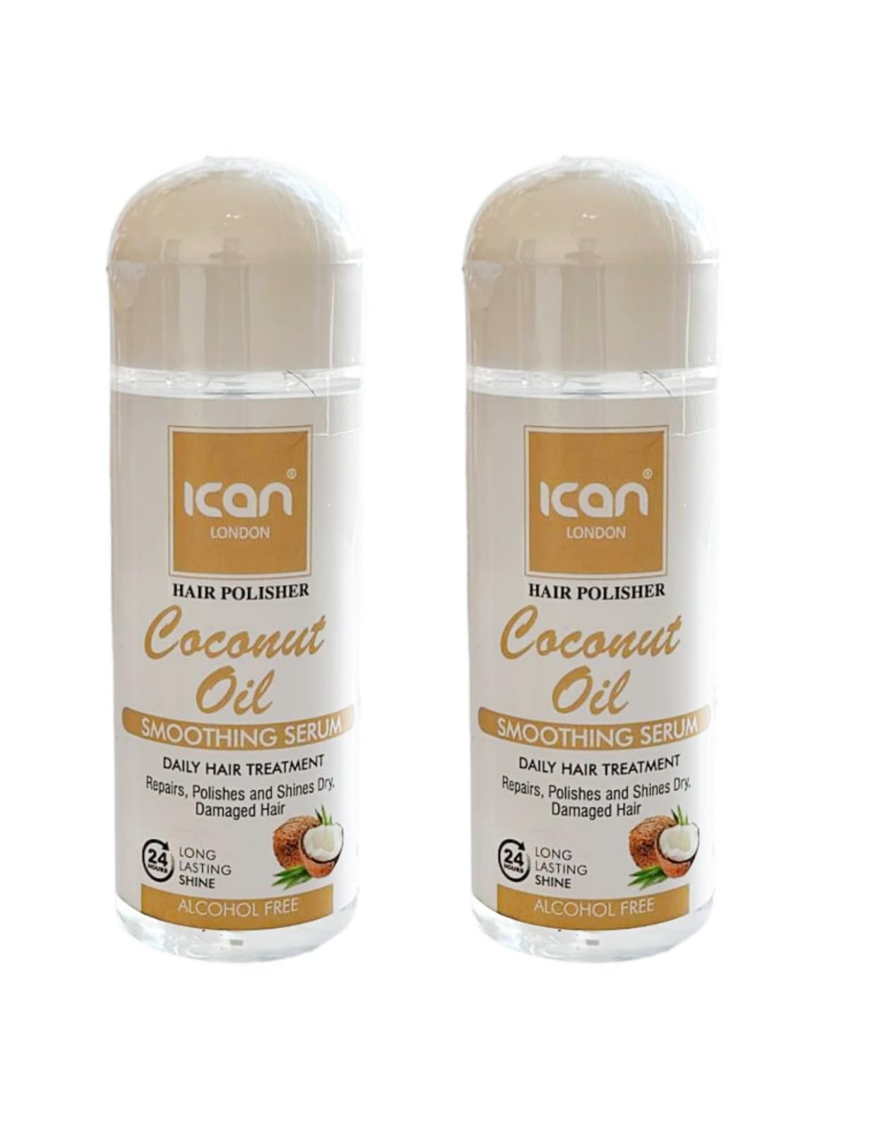 Ican London Hair Polisher Coconut Oil Smoothing Serum, 2 x 207ml