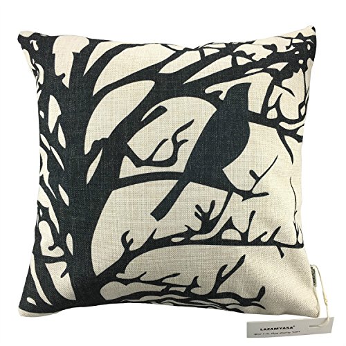 LAZAMYASA Square Cartoon Bird Printed Cushion Cover Cotton Throw Pillow Case Sham Slipover Pillowslip Pillowcase For Home Sofa Couch Chair Back Seat,4PCS,Black,18x18in